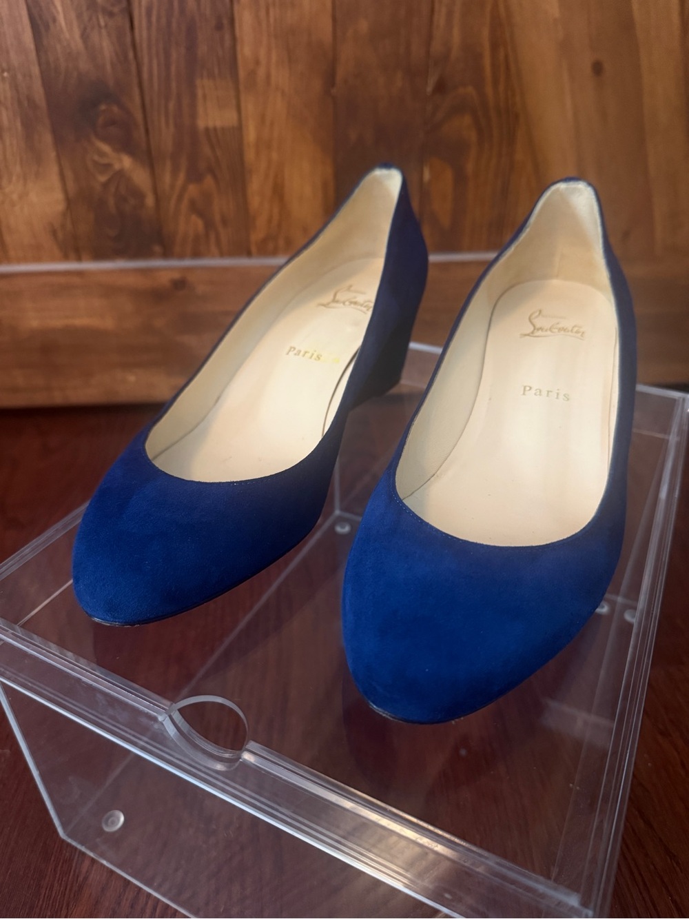 Christian Louboutin Blue Suede Wedges